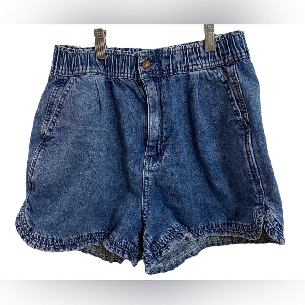 American Eagle Womens Denim Ruffle Hem Shorts Size 4 Blue Elastic Waist